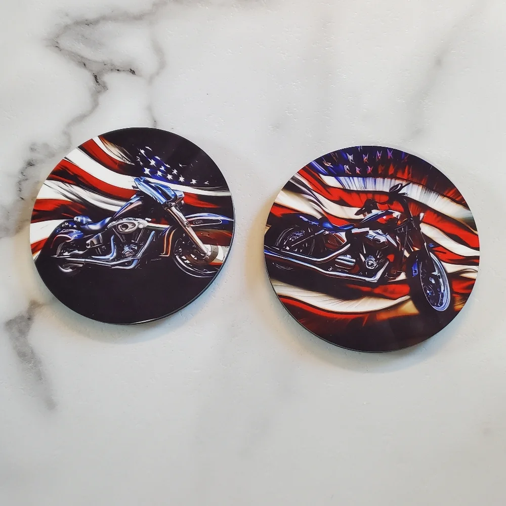 Motorcycles American Flag 2 Pack Coasters